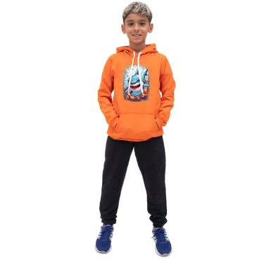 Imagem de Conjunto Infantil Menino Blusa Manga Longa Estampa de Tubarao e Calça Lisa Moletom Confortavel