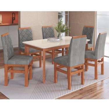 Imagem de Sala Jantar Mesa 160cm Tampo Vidro 6 Cadeiras Joli - Zamarchi, Canela 