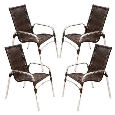 Imagem de Kit 4 Cadeiras Emily Em Alumínio E Fibra Trama Original Tabaco