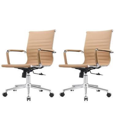 Imagem de Kit 2 Cadeiras Giratória Baixa Office Manhattan Esteirinha Fratini Revestida Em (pu) Fendi Base