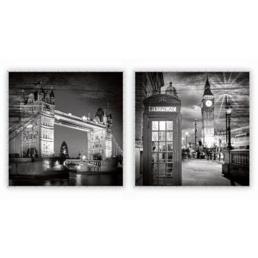 Imagem de Kit Com 2 Quadros Decorativos Cidades Com Moldura Para Sala Quarto Escritório 32x32 Cidades 003