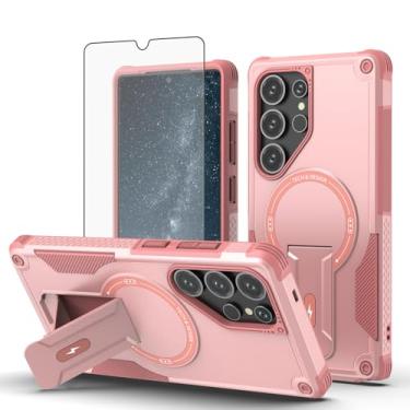 Imagem de Furill Capa de celular para Samsung Galaxy S25 Ultra 5G com protetor de tela de vidro temperado Magsafe, capa protetora magnética resistente à prova de choque S25Ultra 25S S 25 25Ultra6.9 2025 rosa