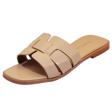 Imagem de Sandálias rasteiras femininas, chinelos femininos de couro com alça cruzada, sapatos elegantes e confortáveis, elegantes para o verão, outono, primavera, fofo, bico aberto, calçado casual, Damasco, 37