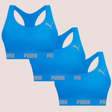 Imagem de Kit Com 3 Tops Puma Nadador Sem Costura E Sem Bojo Fitness Fit Para Academia Corrida Treino-Feminino
