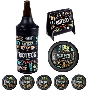 Imagem de Kit Boteco Porta Garrafas Copo Guardanapos Estampa Lettering - Plasúti
