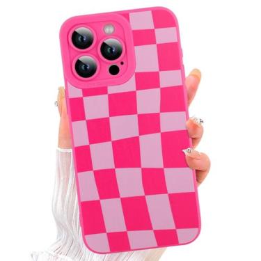 Imagem de Capa de telefone ZIYE para iPhone 14 Pro Max Hot Pink Grids Plaid