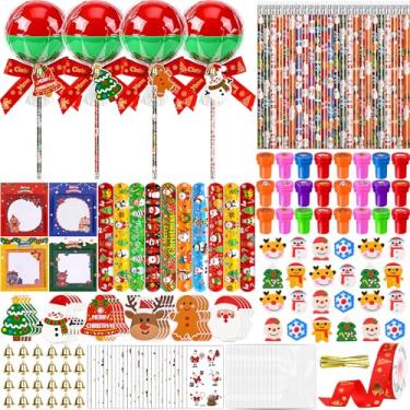 Imagem de CZWZ 216 peças de presentes de devolução de pirulito gigante para festa de aniversário, 24 conjuntos de pirulitos gigantes com lápis, adesivos, borrachas para sala de aula, material de festa de
