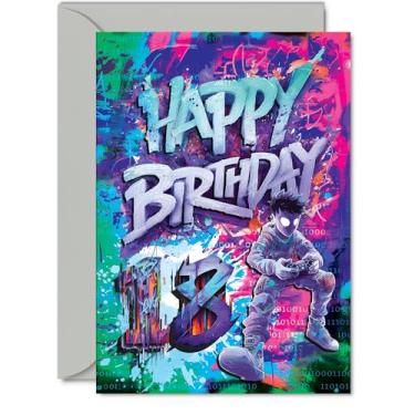 Imagem de Giftzie Cartões de aniversário de 18 anos para homens e mulheres - Epic Gamer - Cartão de feliz aniversário para homem de 18 anos filha tio sobrinha filho, cartões comemorativos A5 aniversário