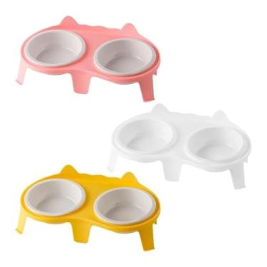 Imagem de Comedouro e Bebedouro Duplo Pet Cerâmica Cão Gato(Azul)