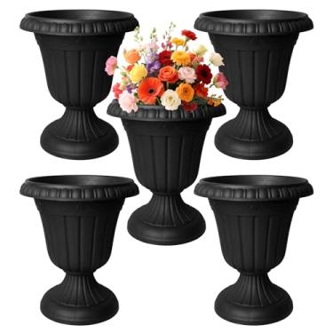Imagem de LECEHIVO 5 vasos de urna de plástico com pedestal, 25 x 29 cm, vasos de flores pretas, clássicos, para chá de panela, festa de casamento, jardim, varanda, interior e exterior, decoração de casa