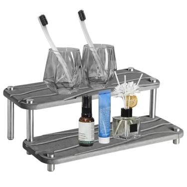 Imagem de Bandeja de pia de diatomita de 2 camadas com suporte de copo absorvente de água de secagem rápida e suporte de metal que economiza espaço