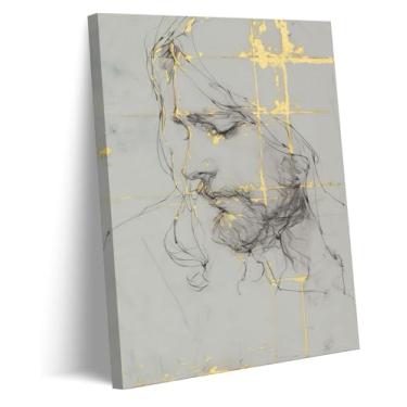 Imagem de Jesus Canvas Wall Art Cristo Jesus Retrato Pintura Minimalista Decoração de Parede Desenho Cristão Pôster Arte para Sala de Estar Quarto Escritório Igreja Decoração de Casa