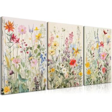 Imagem de Kits de arte de diamante de flores silvestres coloridas para adultos, conjunto de 3 peças de arte de diamante de flor 5D, kit de pintura de diamante de broca completa DIY, pintura de diamante para