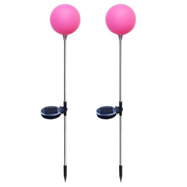 Imagem de 2 peças de luzes LED solares de jardim, esfera impermeável com estacas de solo, iluminação externa decorativa para caminhos,