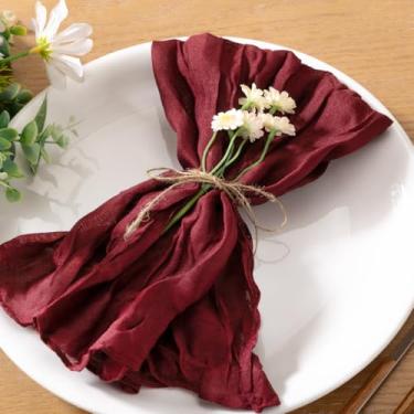 Imagem de Loopiske 25 guardanapos de gaze bordô laváveis guardanapos de pano boho guardanapos de mesa de gaze a granel 53 x 53 centímetros para festa de casamento, chá de bebê, aniversário, decoração de mesa de