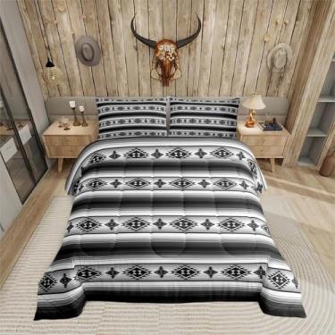 Imagem de Erosebridal Jogo de cama rústica, Queen, boêmio, listrado, asteca, vintage, boêmio, mexicano, para crianças, adultos, étnico do sudoeste, tribal, decoração de cabana rural