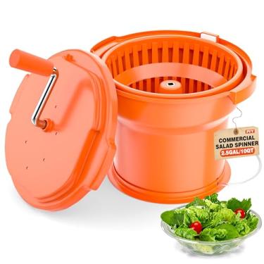 Imagem de PYY Spinner de salada comercial de 7 litros – Secador de salada com tapete antiderrapante de silicone e mangueira de drenagem, giratório manual de 10 litros para 3 cabeças de alface, grande para