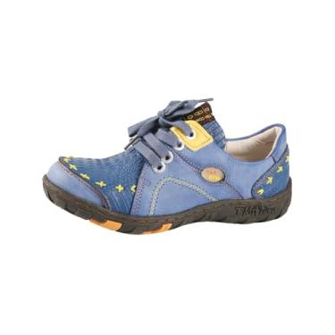Imagem de TMA EYES Sapatos femininos de couro sem cadarço com design de couro patchwork e sola antiderrapante, Azul, 37