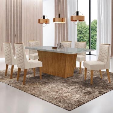 Imagem de Mesa Para Sala De Jantar Aida Com 6 Cadeiras Safira Moderna Veludo Creme/off White/imbuia