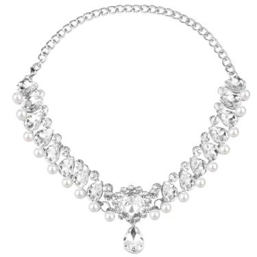 Imagem de Colar de corrente de prata ajustável com pingente de gota de água de pérola e zircônia, ideal para casamentos, festas e ocasiões especiais