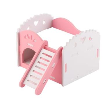 Imagem de Pssopp Hamster House, 2 Camadas de Beliche Com e Deslize, Material Verde Amadeirado, Ideal para Pequenos Animais de Estimação Exercícios e Sono, Garantia Satisfação (Rosa)