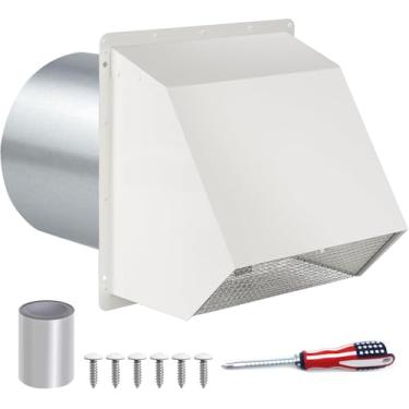 Imagem de Ventilação de parede com capuz de 15 cm com tela e amortecedor, tampa de saída de exaustão de parede, tampa de ventilação do secador externa, exaustor externo para ventilação de ar do exaustor da