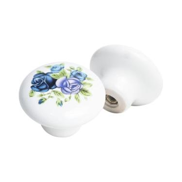Imagem de 12 Pçs Puxador Cerâmica Porcelana Indiano Para Armário Móveis (Branco/Azul - MPPON119)