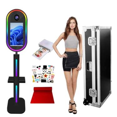 Imagem de Selfie oval Magic Mirror cabine fotográfica, tela sensível ao toque de 15,6 polegadas, espelho fotográfico com estojo de voo para festas, eventos e aluguel de casamento (preto, cabine fotográfica com