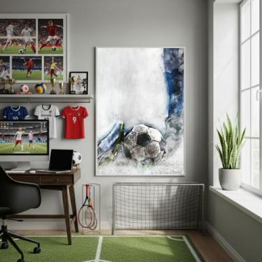 Imagem de Quadro Decorativo Drible No Futebol-70x50cm Cor:Moldura Branca - Quadr
