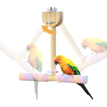Imagem de Brinquedo de poleiro para pássaros, periquito de balanço interativo e poleiro, brinquedo de calopsita com roda de exercícios de madeira, brinquedos de enriquecimento de quebra-cabeça de inteligência