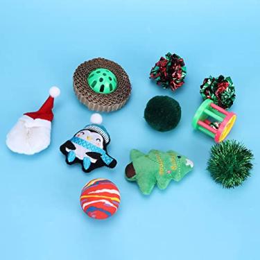 Imagem de ZJchao 10 Brinquedos do Gato do Natal Dos Pces, Fontes de Treinamento Plásticas Interativas do Sino da Bola do Luxuoso Ajustados para Gatos, Com Combinações Múltiplas do Brinquedo
