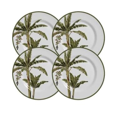 Imagem de Jogo 4 Pratos de Sobremesa de Cerâmica 20cm Malibu Coqueiro Alleanza 1