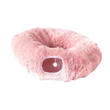 Imagem de Ｂｅｓｇａ Cama túnel para gatos com bola pendurada, ideal para gatos de interior, playground quente, brinquedo portátil e interativo, tubo para gatinhos, cães, Rosa