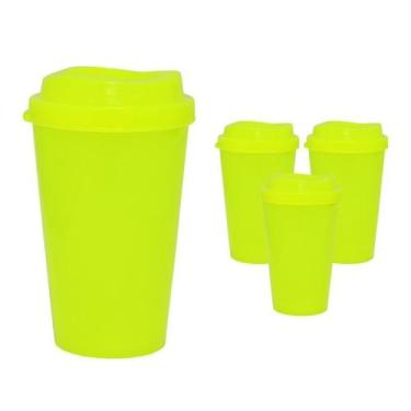 Imagem de Kit 4 Copos Mug Amarelo Neon 320Ml Plástico Premium - Bb Store