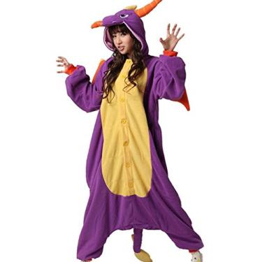 Imagem de WOTOGOLD Pijama adulto unissex fantasia de dragão cosplay animal, Roxa, P