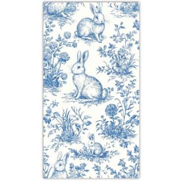 Imagem de AnyDesign Guardanapos de papel para convidados de Páscoa, guardanapos de papel, azul, branco, retrô, floral, coelho, coelho, toalhas de mão descartáveis para primavera, banheiro, lavabo, casamento