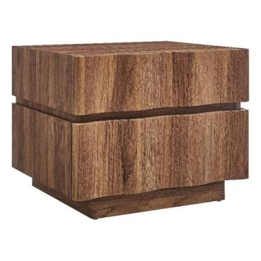 Imagem de Modway Mesa de cabeceira Isola de madeira de 55 cm em nogueira – mesa lateral com 2 gavetas frontais onduladas para armazenamento de quarto ou sala de estar