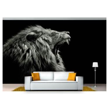 Imagem de Papel De Parede Leão Rugindo Preto Branco 3D Anm259 - Você Decora