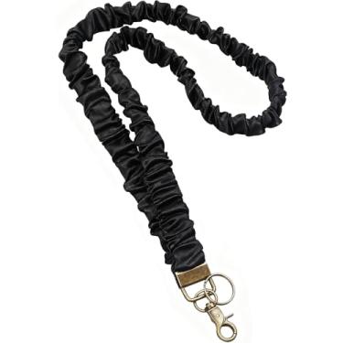 Imagem de Vxhinqy Cordão Scrunchie com suporte de identificação para crachás de identificação - Lindos cordões elásticos para professoras femininas (preto)