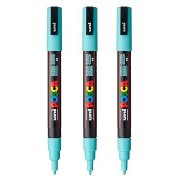 Imagem de posca Marcadores de tinta à base de água PC-3M, ponta fina reversível (0,9-1,3 mm), verde-água, 3 unidades