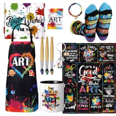 Imagem de Berlune 11 peças, presentes de artista, arte, professor, pintor, presente para mulheres, com avental, caneca, cobertor, meias, chaveiro, pulseira, canetas, cartão com caixa para pintor, arte