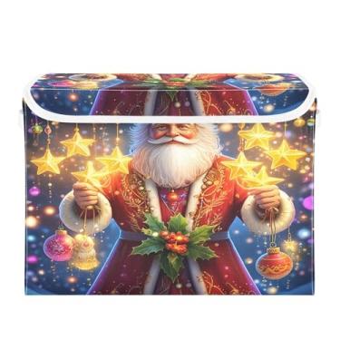 Imagem de SEHANY Cestas de armazenamento de Papai Noel de Natal com tampas, organizador de caixas de armazenamento de tecido para armário de roupas, cobertor de escritório, berçário, 42 x 32 x 30 cm