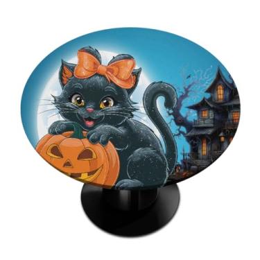 Imagem de hongjinglin Toalha de mesa redonda com borda elástica abóbora gato festival, toalha de mesa redonda limpável para ambientes internos e externos, pátio, jantar, cozinha, festival, decoração para mesas