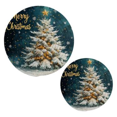 Imagem de Blueangle 2 peças de suporte de panela de trivet de árvore de Natal de flocos de neve - conjunto de pegadores de panela de tecido redondo - almofadas quentes trançadas de algodão - porta-copos