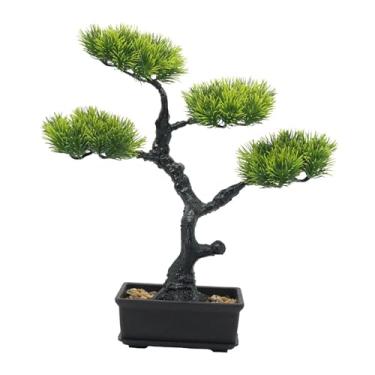 Imagem de FLCPJGV Árvore de bonsai artificial, decoração para casa, design chinês, mesa realista, novidade, ornamento de planta verde, plantas falsas em vasos para
