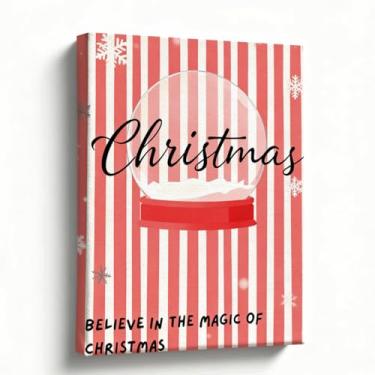 Imagem de Arte de parede de Natal, Believe in the Magic of Christmas, impressão em tela de globo de neve, decoração de férias para entrada de cornija, sala de estar, estilo de ilustração retrô, ótimo presente