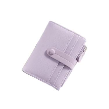 Imagem de Carteira feminina RFID, pequena, fina, compacta, para cartão de crédito, couro de poliuretano, com bolso para moedas com zíper e janela para identidade, Roxo retrô, Moderno
