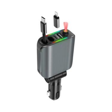 Imagem de Carregador Rápido Para Carro 180W 5 Em 1 USB Tipo-C Retrátil Para Tele