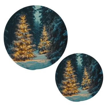 Imagem de Blueangle 2 peças lindas de suporte de panela de trivet para árvores de Natal - conjunto de pegadores de panela de tecido redondo - almofadas quentes trançadas de algodão - porta-copos - tapetes de