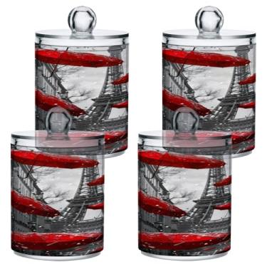 Imagem de ATTX Dispensador de suporte Qtip para guarda-chuvas vermelhos para bola de algodão, cotonete, frasco de boticário transparente, decoração de casa, pote de armazenamento de cozinha, pacote com 4 (105)